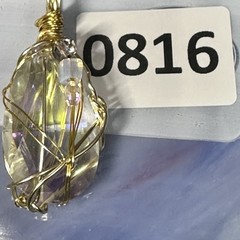 Pendant Prism Glass Crystal Faceted Beaded Wire Wrapped Handmade Necklace 0815