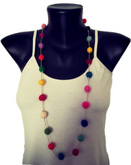 Boho Colored Necklace, Multicoloured Felted Ball Necklace, Pom Pom Necklace