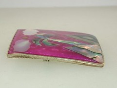 VINTAGE MEXICO ALPACA SILVER ENAMEL & INLAID MOTHER OF PEARL PIN!