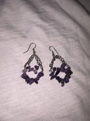 Amethyst Chip Teardrop Chain Dangle Hook Earrings