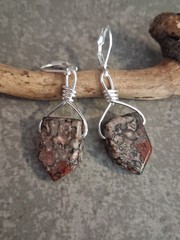 UNIQUE EARTHY LEOPARD JASPER STONE BEADS/SILVER WIRE EARRINGS