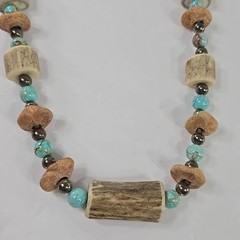 Handmade Tribal Boho Necklace Turquoise Beads Bone Horn Discs Rustic Natural….