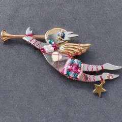 Liztech Angel Harold Brooch Pin Signed 2001 Beaded Wire Art w Tag Vintage