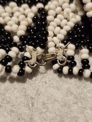 Vtg Artisan Seed Bead Collar Bib Necklace Handmade Black White