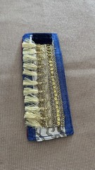 Boho Luxe Denim Fringe Cuff Bracelet Gold Embellished Moroccan Style OOAK Signed