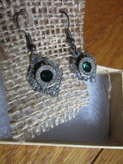 Earrings Real Speer Luger 9mm Bullet Green Glass Crystal Dangle Pierced Jewelry