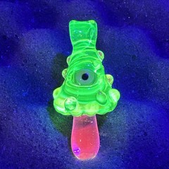 Handblown Uranium Glass Art Mushroom Eyeball Pendant UV Reactive Colors Boro UG