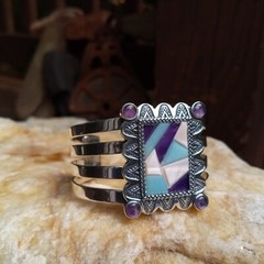 Carolyn Pollack Relios Sterling Silver 925 MOP Amethyst Charoite Cuff Bracelet