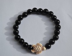 handmade Natural Black agate turquoise turtle Elastic Stretch Cord Bracelet
