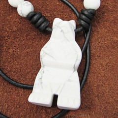 21 inches Carved Bear Totem Necklace White Howlite Real Stone Primitive Pendant