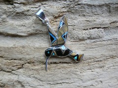 Hummingbird Sterling Silver Tiger’s Eye & Opal Inlayed Large Size Pendant AH7