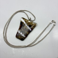Multicolor Fused Glass Pendant Necklace Silver Tone Double Snake Chain