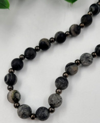 Labradorite Larvikite Stone Bead Protection Necklace 17″ Gray Black Swirls