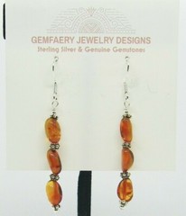 Elegant Sterling Silver Genuine BALTIC AMBER Dangle Earrings #147…Handmade USA