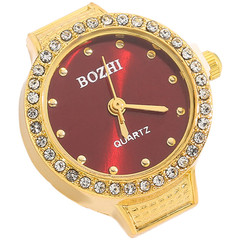 Elegant Round Ring Watch Quartz for Women Rhinestone Embellished Alloy Band