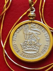 1933 British Silver Shilling Pendant on 20″ 18k Gold Filled Italian Chain 25mm