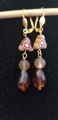 Vintage Elements Red Brown Trade Bead, Seaglass, Crystal dangle drop Earrings