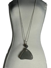 Sea Glass Grey Necklace Silver Plated Ball Chain 18” W/Extender Antiqued Bead