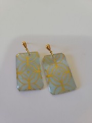 Handmade blue and Gold Resin square Earrings with Golden Ear Studs