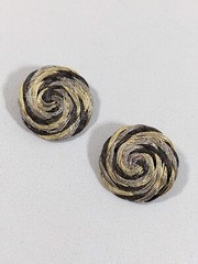 Artisan Tri Color Wire Round Spiral Gray Gold Silver Tones Clip Earrings