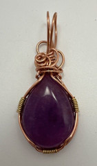Handmade in USA ~ Copper Wire Wrapped Amethyst Pear Shape 3/4″ x 1 3/4″ Pendant