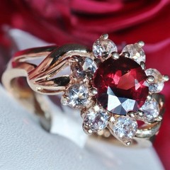 10k yellow gold halo ring 2.75ct garnet white sapphire size 6.75 handmade 3.5gr