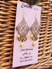 Eutierra Semi-Precious Yellow Jade Earrings Hand Crafted In The USA Brass 2 5/8″