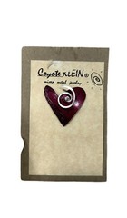 Handmade Etched Mixed Metal Heart Brooch Lapel Pin Red Silver Art Love Gift