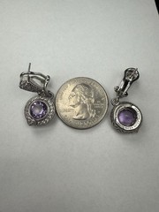 Sterling Silver 925 Judith Ripka Amethyst & CZ Gemstone Dangle Earrings 10g