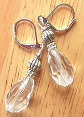 CLEAR CRYSTAL Faceted teardrop earring SP LEVERBACK handmade XX