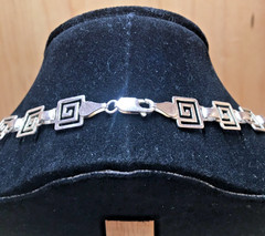 VTG Necklace Sterling Silver 925 Greek Key Link Geometric Choker Necklace 16″