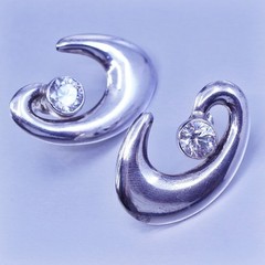 Vintage Sterling 925 silver handmade earrings, swirly studs with Cz inlay
