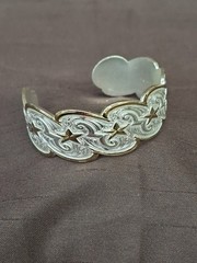 Vintage Montana Silversmiths Engraved Western Cuff Bracelet Gold Star Accent