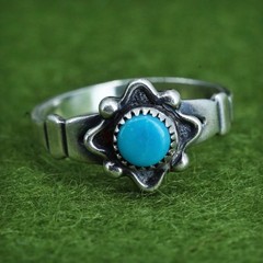 Size 5.25, Native American sterling silver ring, Navajo 925 band with turquoise