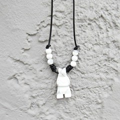 21 inches Carved Bear Totem Necklace White Howlite Real Stone Primitive Pendant