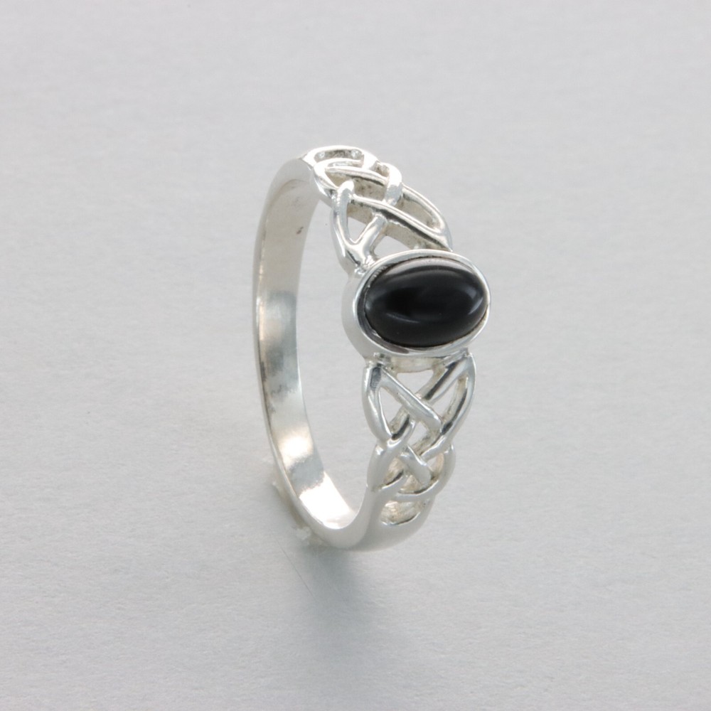 Oval BLACK ONYX Celtic Ring 925 STERLING SILVER Natural & Genuine Gemstone #2e