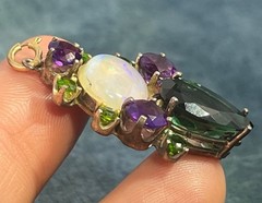 Jelly Opal, Amethyst + Chrome Diopside Silver Pendant. 1.5″ + 6g *Video*