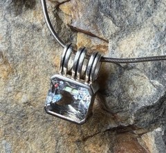 Vintage Bezeled Stone Pendant 925 Sterling Silver Omega Chain LT Thailand