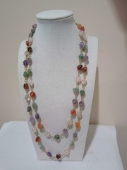 Artisan Crafted Gold Tone Wire-Caged Gemstones, Multicolor Stones, 48″