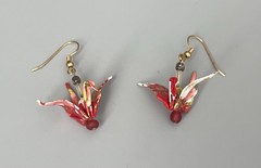 Japanese Traditional Origami Tsuru Bird Crane Design Earrings Red/White/Yellow