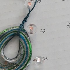 Handmade Necklace Glass Beaded Pendant Statement Multicolor Nylon 22 In Tie