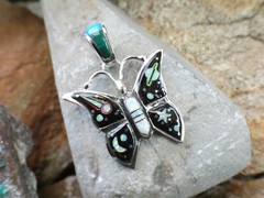 Butterfly Galaxy Night Sky Sterling Silver 925 Gemstone Micro Inlay Pendant AM87