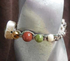 Unakite Antler Hemp Adjustable Bracelet Anklet w/ Goldstone Jade Gemstone Beads