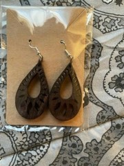 Western/Hippy/Casual Style Handmade Earrings – Wooden Open Design Teardrop