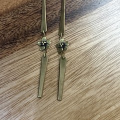 Art Nouveau Dogwood Flowers Long Dangling Brass Earrings With Hooks From Estate
