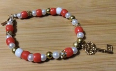 Handmade 7 in Elastic Bracelet-Plastic w/Round Rhinestone Ball Spacers-2 Charms.