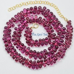 18K Solid Yellow Gold Rhodolite Garnet Briolette Bead Necklace 16″-19″adjustable