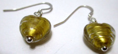 Murano Glass Pierced Earrings Golden Yellow Hearts Sterling Silver French Wires