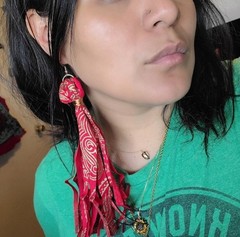 HANDMADE RED FABRIC DANGLE EARRINGS