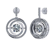 Solid 925 Sterling Silver Gold Plated Circle Swirl Dancing Stone Earrings